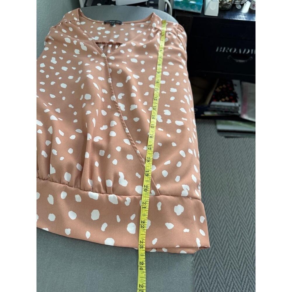West Kei Blouse Womans Medium Tan Polka Dot Surplice Tie-Sleeve Blouse Office - Picture 10 of 10